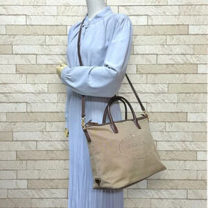 Prada Shoulder Canvas Brown Jacquard Logo Bag